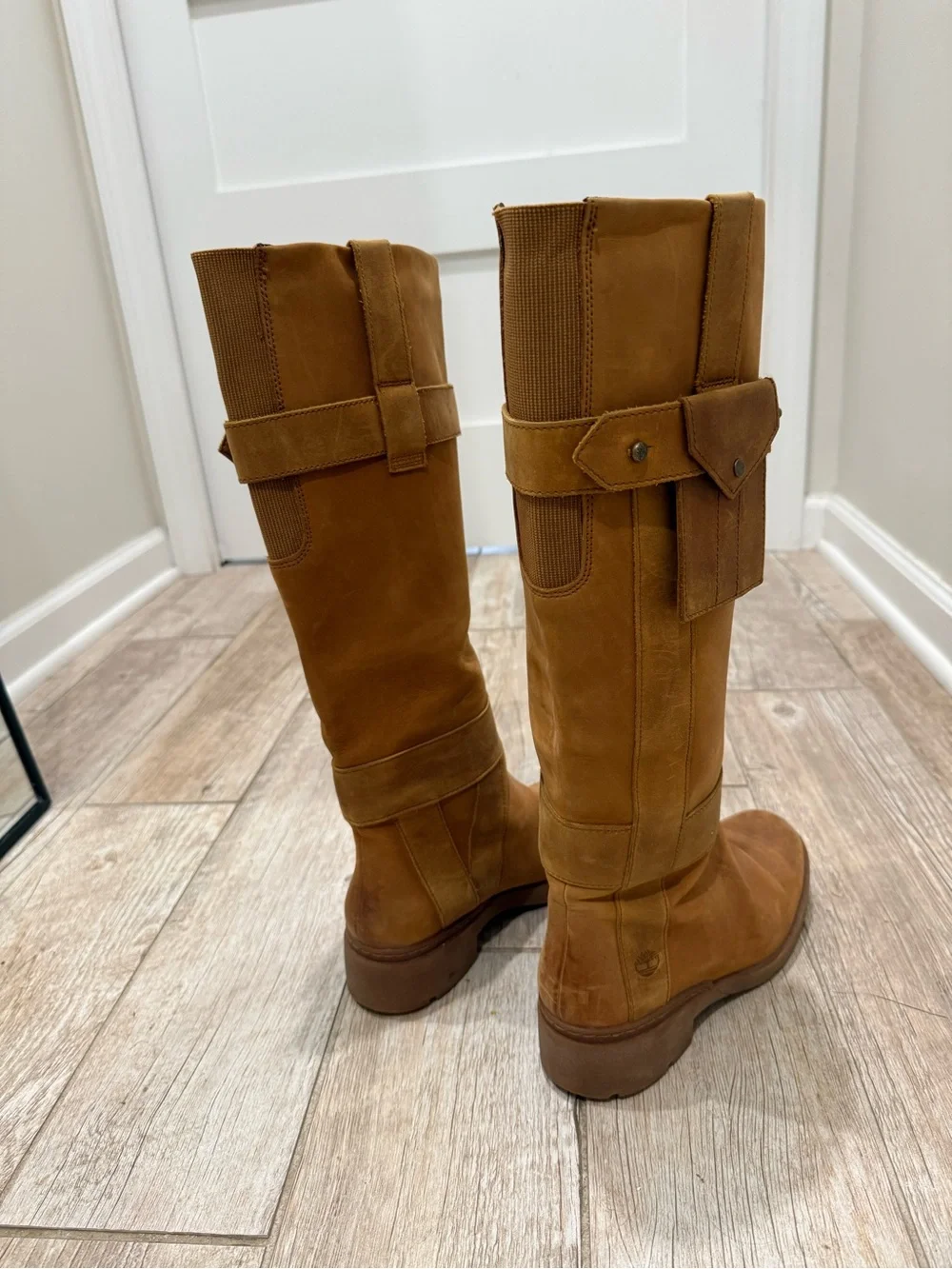 Timberland Tan Leather Knee-High Boot with Side Pocket Detail